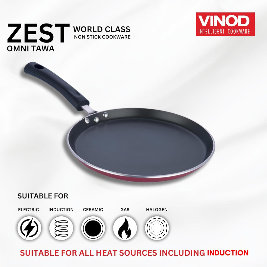 Vinod Cookware Zest Dosa Tawa Dosa Antihaftbeschichtung, Induktionsgeeignet, 25 cm, Rot / Schwarz 25