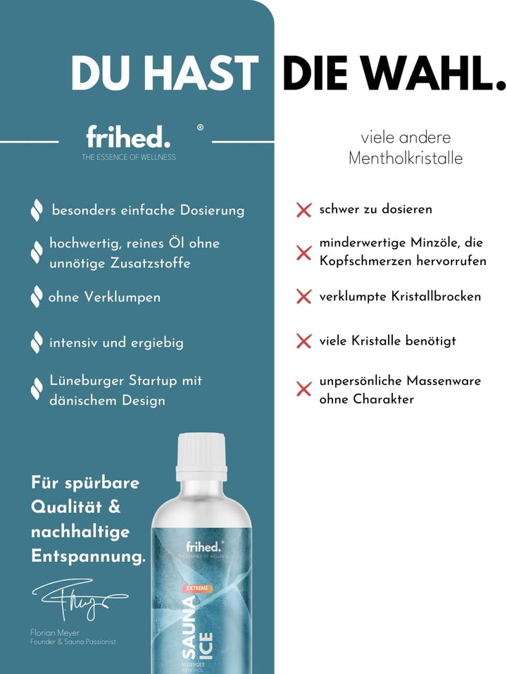 frihed.® Sauna Ice - Mentholkristalle in flüssig für alle Sauna Arten - extrem kalter Sauna Duft - h