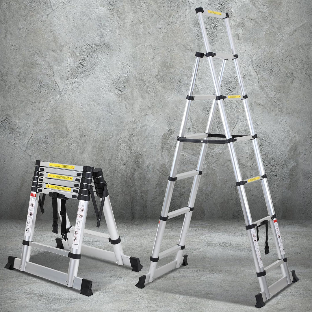 Cecaylie 1.7M+2.0M Teleskopleiter Klappleiter A-Rahmen 5 + 6 Stufen Max Belastung 150 KG/330 Pfund,