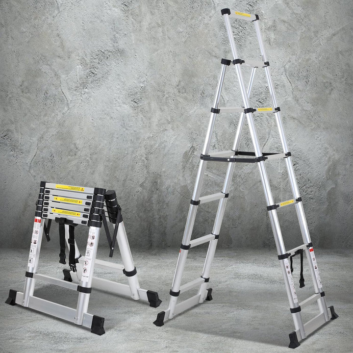 Cecaylie 1.7M+2.0M Teleskopleiter Klappleiter A-Rahmen 5 + 6 Stufen Max Belastung 150 KG/330 Pfund,