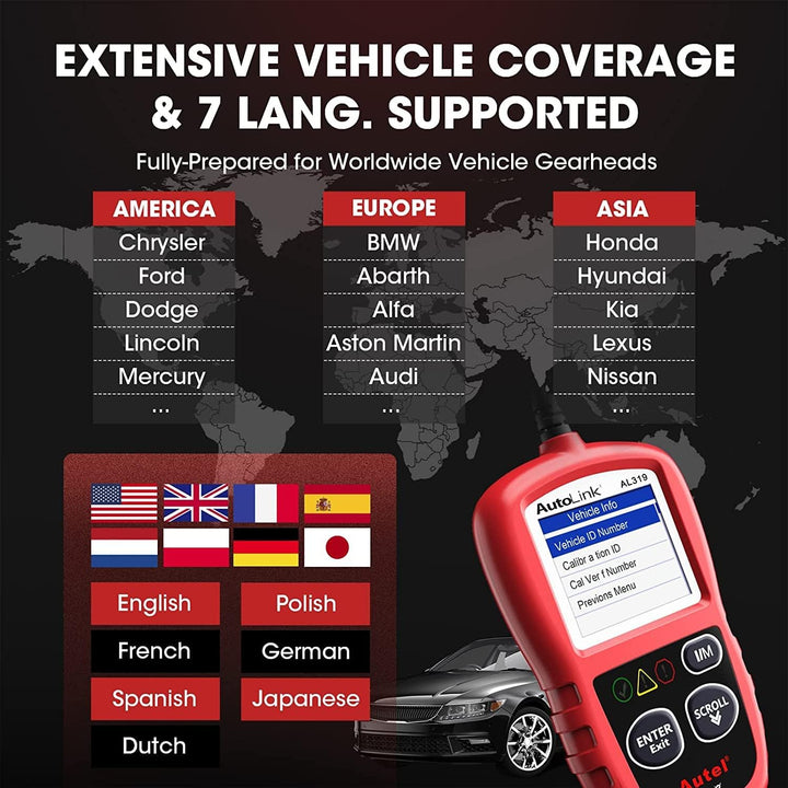 AL319 obd2 Diagnosegerät für alle Fahrzeuge,Fehlercode für obd2 Diesel und Benzin Fahrzeuge,MIL ausc
