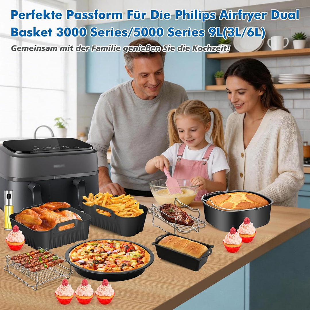 Airfryer Zubehör für Philips Airfryer Dual Basket 3000 Series 5000 Series, NA350/NA352/NA353, 9L, 2