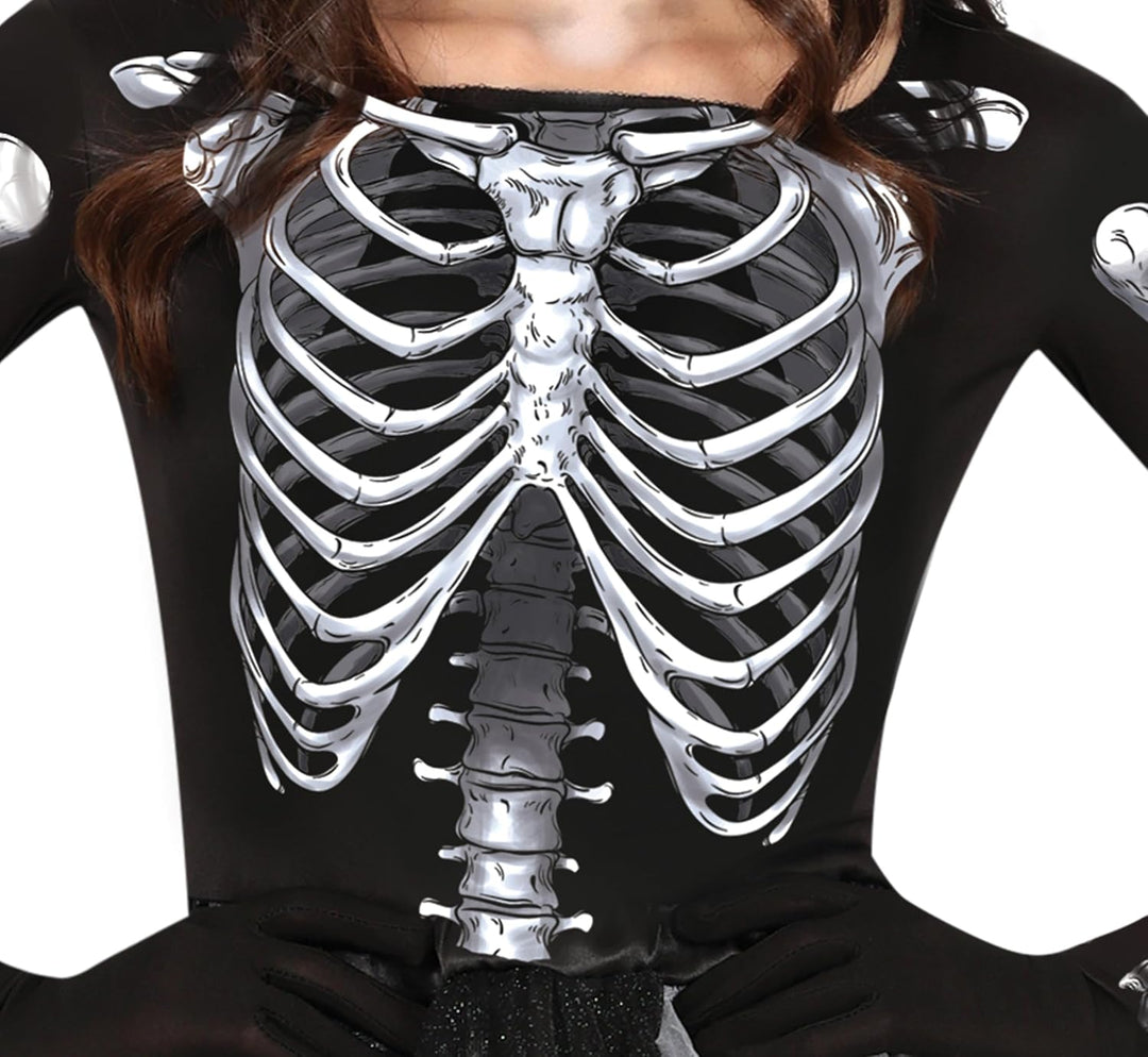FIESTAS GUIRCA Skelett Lady Halloween Kostüm Damen – Kleid mit 3D Skelett Aufdruck und Schwarz Weiss