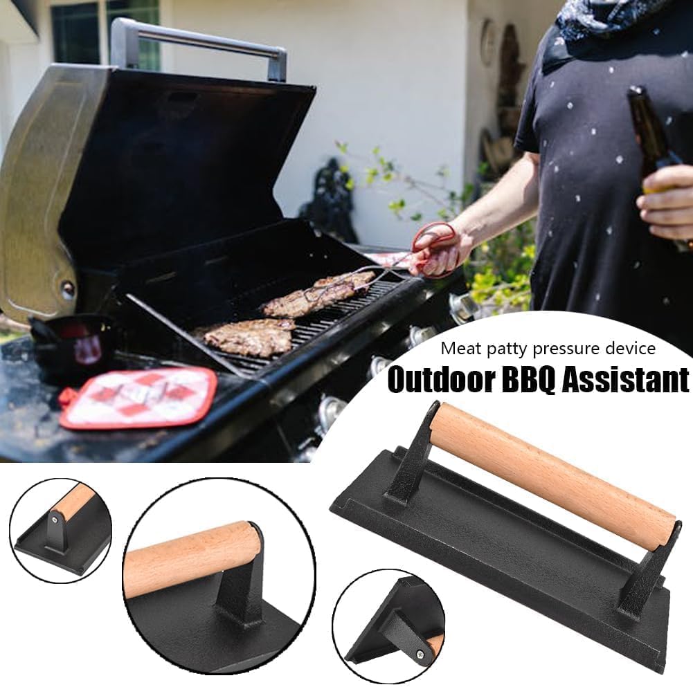 Fleischpresse, Burgerpresse, Steakgewicht Holzgriff Speckgrill, Hamburgerpresse, Pro für Grills, Gri