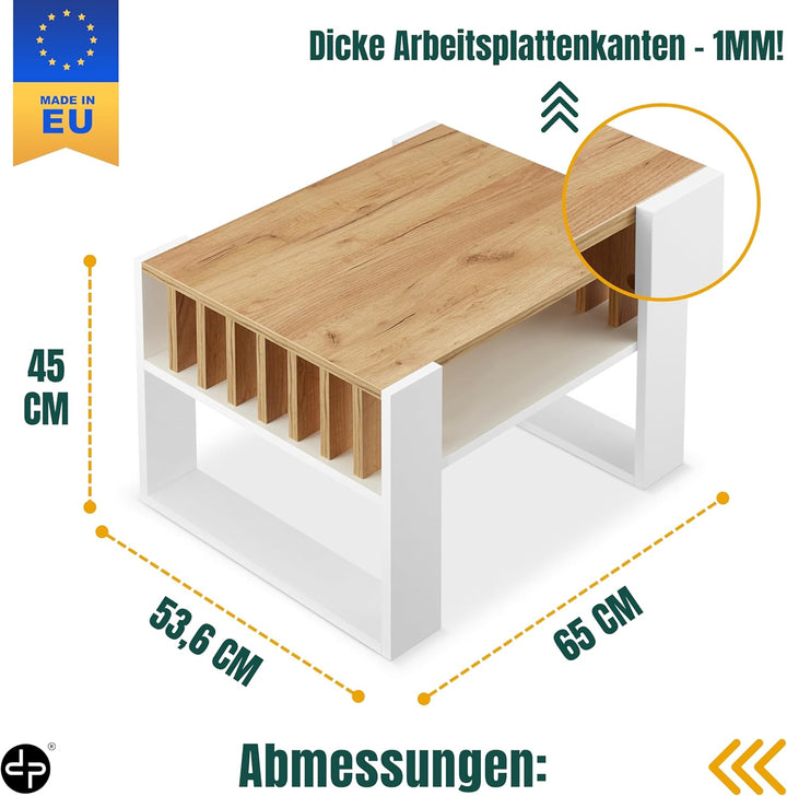 defiPad® Couchtisch mit Stauraum | 65CM Breite Kaffeetisch mit Lammelas | Modern Wohnzimmertisch Eic