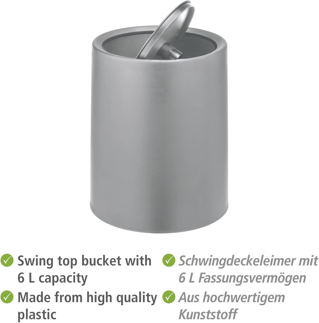 WENKO Schwingdeckeleimer Mod. Atri, 6 Liter Kosmetikeimer mit Deckel aus hochwertigem Kunststoff mit