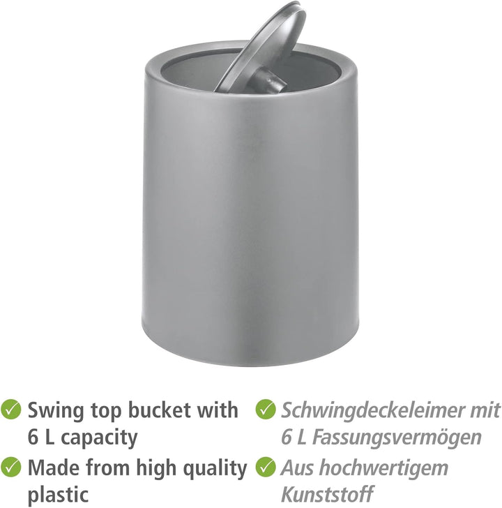 WENKO Schwingdeckeleimer Mod. Atri, 6 Liter Kosmetikeimer mit Deckel aus hochwertigem Kunststoff mit