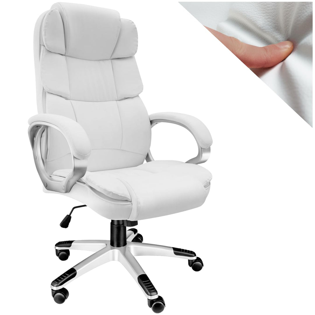 tectake® Chefsessel, Bürostuhl mit 12 cm Polsterung, Schreibtischstuhl mit Armlehnen & Wippfunktion,