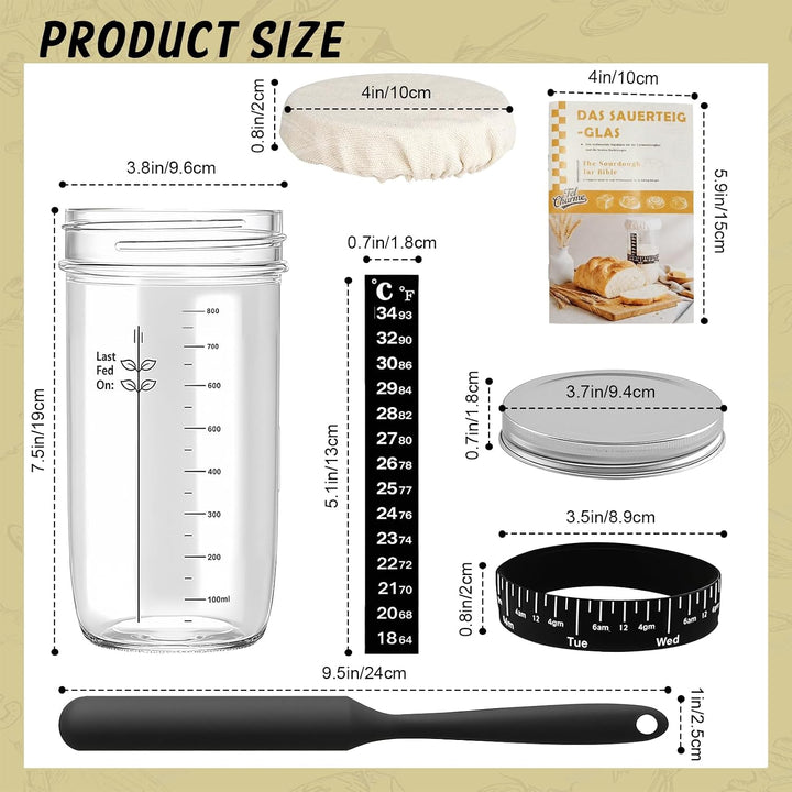 Sauerteig Starter Jar Kit 1000ml Gärglas mit Spatel, Sauerteig Glas, Fermentierglas, Sourdough Start