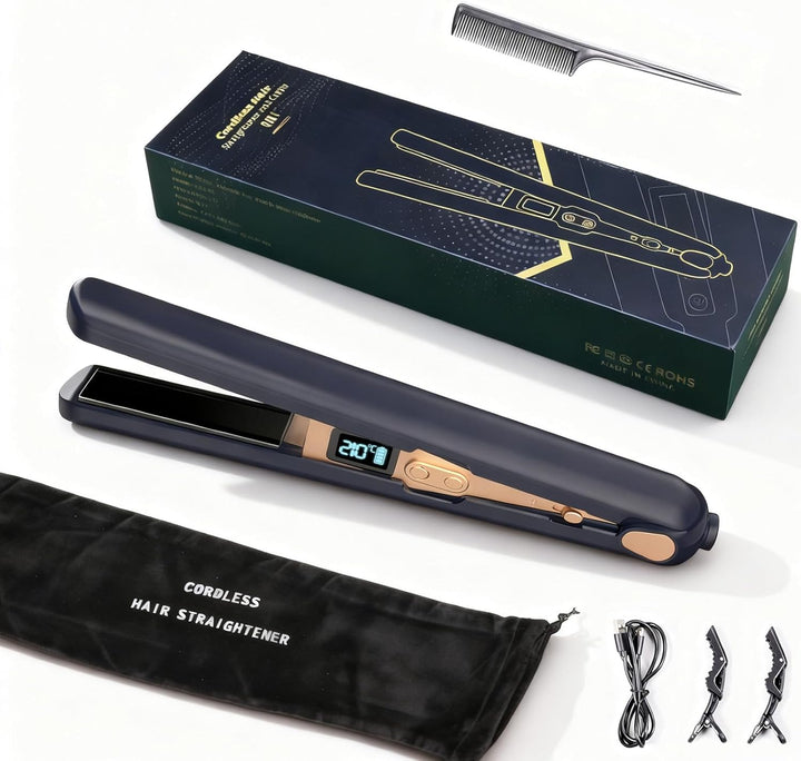 Glätteisen Kabellos mit 9600mAh Akku, Haarglätter und Lockenstab 2 in 1, Glätteisen Akku Tragbares R