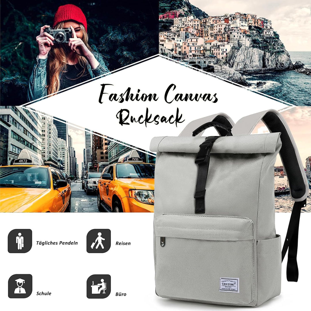TANTOMI Rucksack Damen Herren, Rucksack Laptop Tasche 15,6 Zoll, Laptop Rucksack Damen Herren weit ö