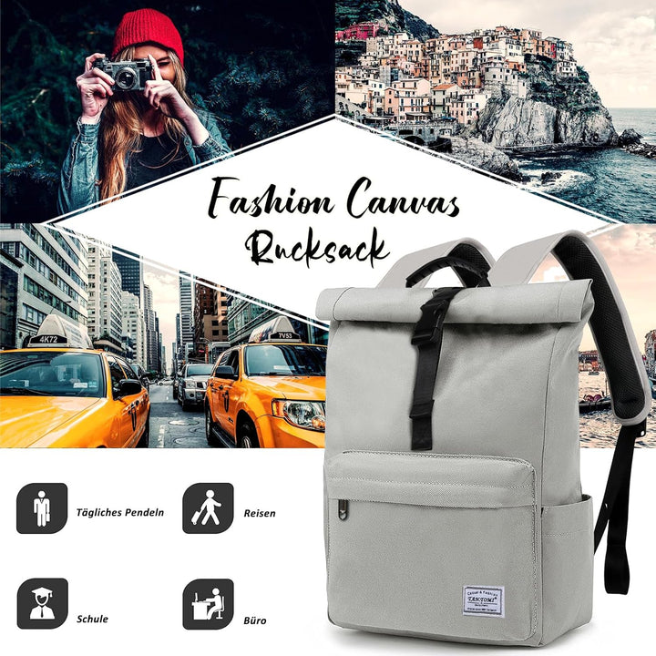TANTOMI Rucksack Damen Herren, Rucksack Laptop Tasche 15,6 Zoll, Laptop Rucksack Damen Herren weit ö
