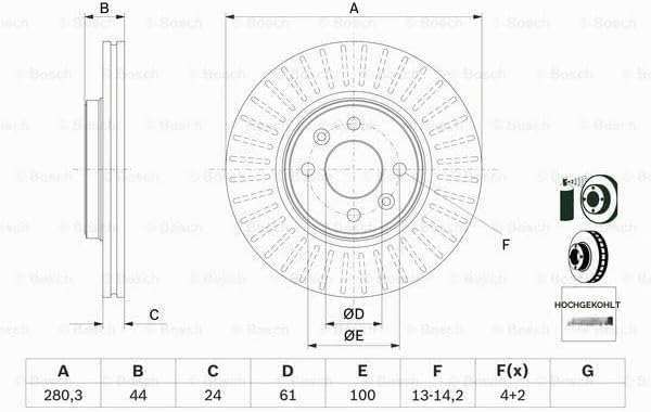 Bosch BD510 Bremsscheiben - Vorderachse - ECE-R90 Zertifizierung - zwei Bremsscheiben pro Set