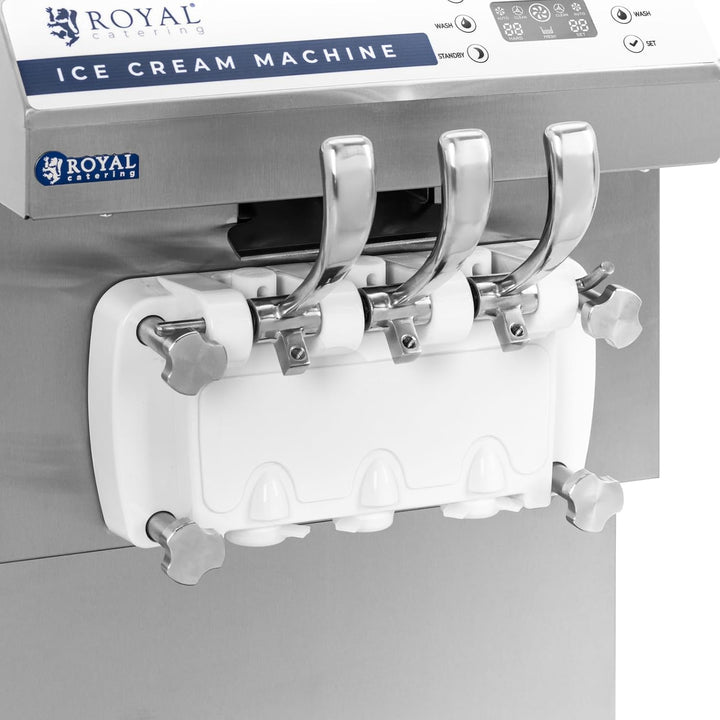 Royal Catering Softeismaschine 16 l/h 1350 W 14,2 L 2 Sorten + Mischung für Eiscreme und Sorbet LED-