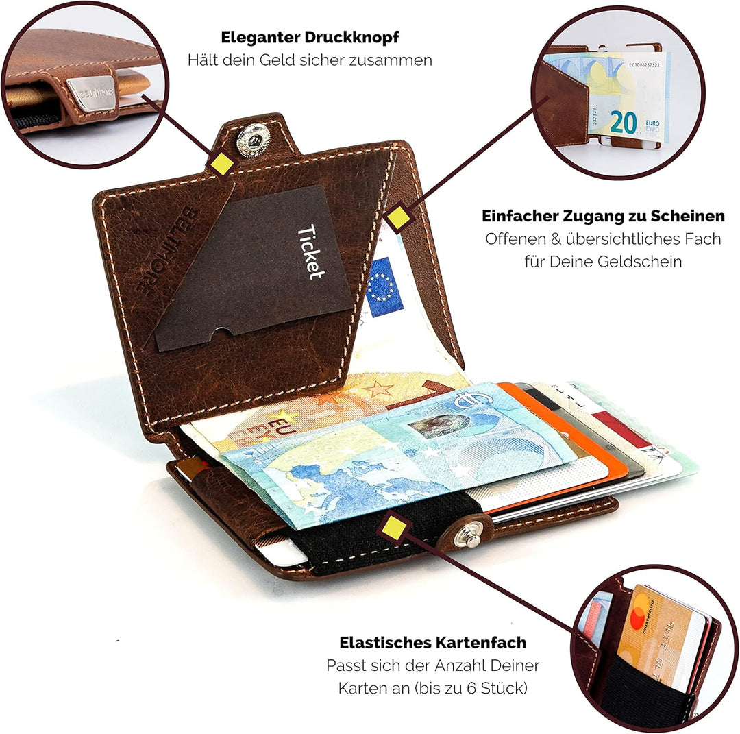 BELTIMORE – Wallet „Prince“ – Slim Wallet für bis zu 6 Karten – aus echtem Leder – Kartenetui - Geld