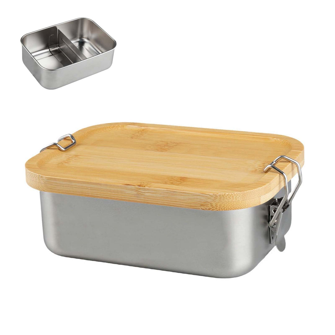 Bento Lunchbox Für Erwachsene/Kinder Edelstahl Brotdose Und Lunchbox Metalldose Mit Holzdeckel Jause