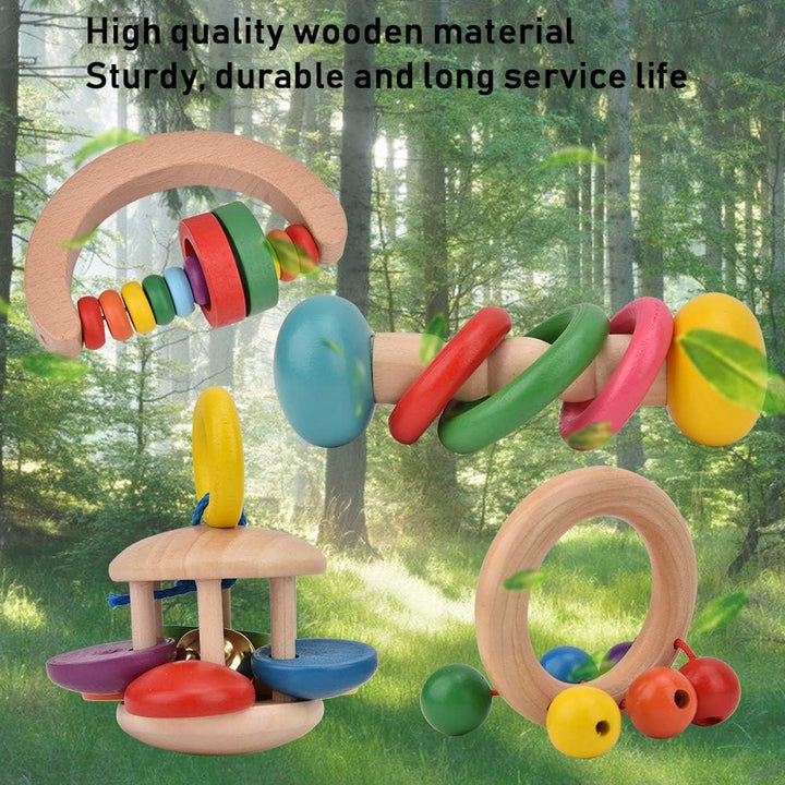 4 stücke Holz Rasseln Baby Holz Erfassen Spielzeug Säuglings frühe pädagogische Musikinstrument Puzz