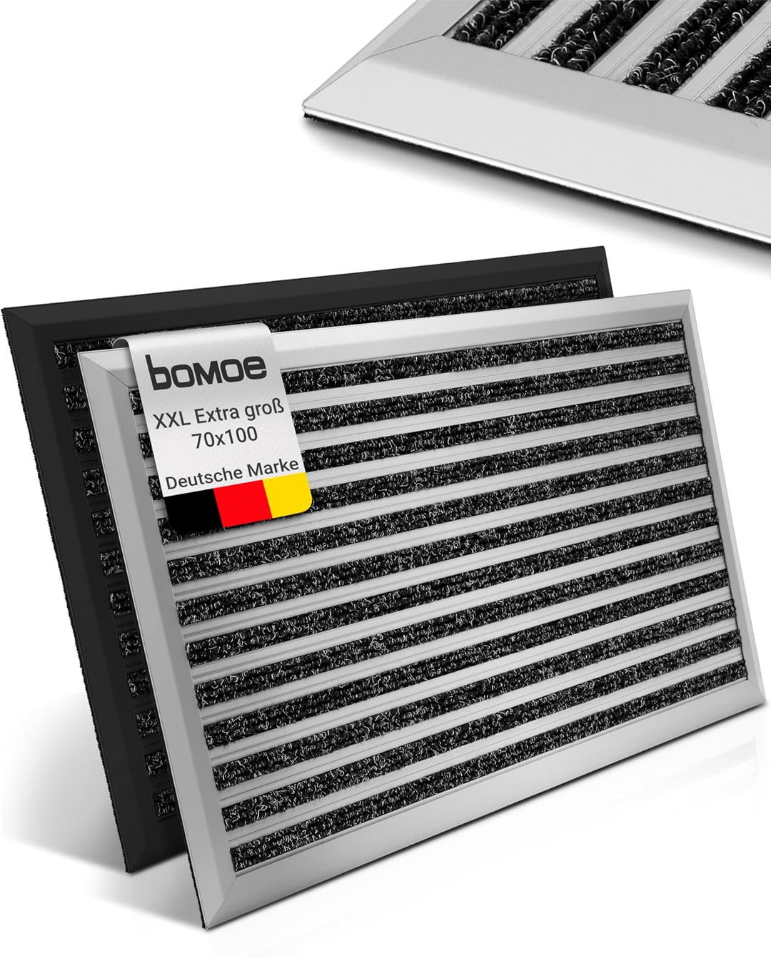 bomoe XXL Fussmatte Aussen rutschfest Rostfrei Fussabtreter Gitter 100 x 70 cm (Rechteckig) Silber,