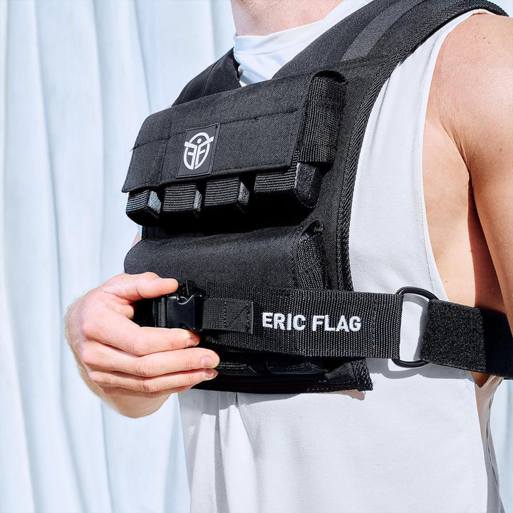 Eric Flag - Gewichtsweste 20kg oder 10kg, Herausnehmbare Metall-Gewichte, Verstellbare Trainingswest