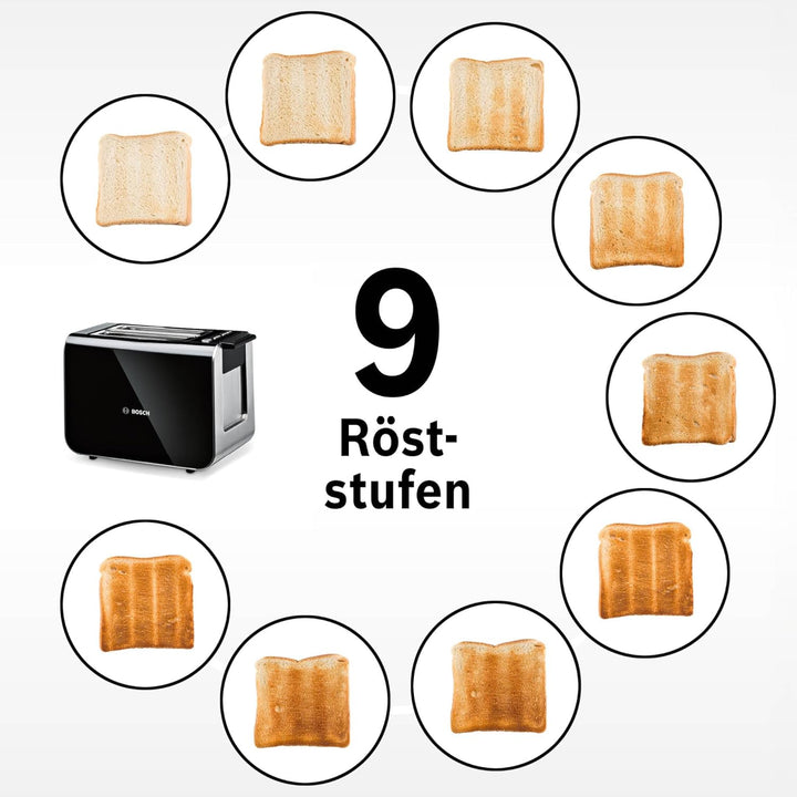 Bosch Toaster Styline TAT8613N, integrierter Brötchenaufsatz, Liftfunktion, Auftaufunktion, Abschalt
