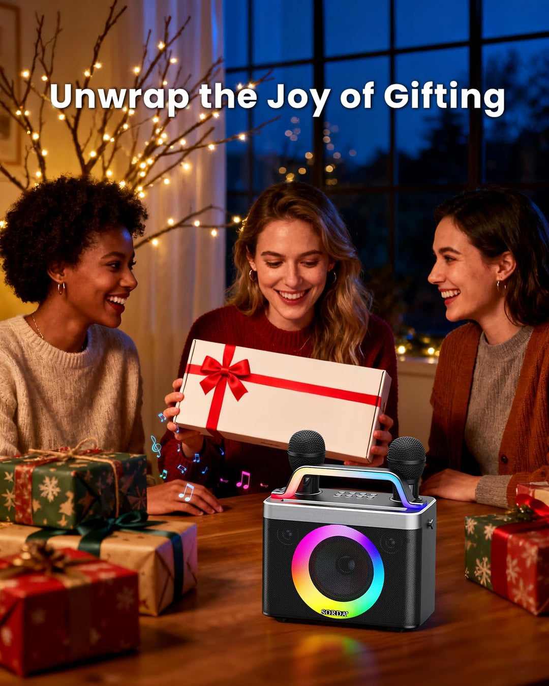 Tragbare Bluetooth-Karaoke-Maschine für Erwachsene und Kinder – 2 Kabellose Mikrofone, Schultergurt,