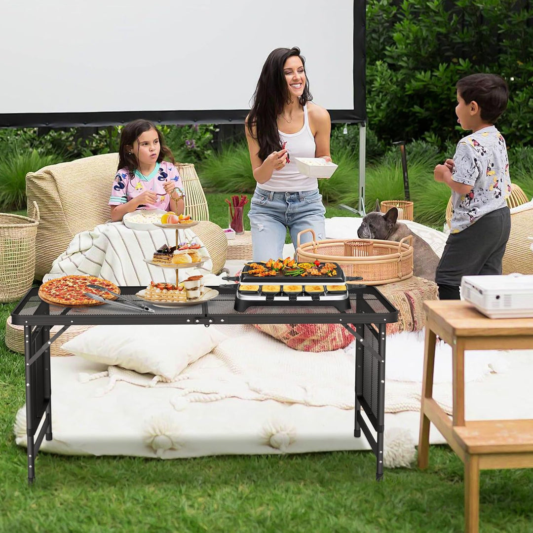 AufuN Tragbare Campingtische 120x60x55cm, 3 Höhenverstellbar Klappbarer Multifunktionstisch, Grillti