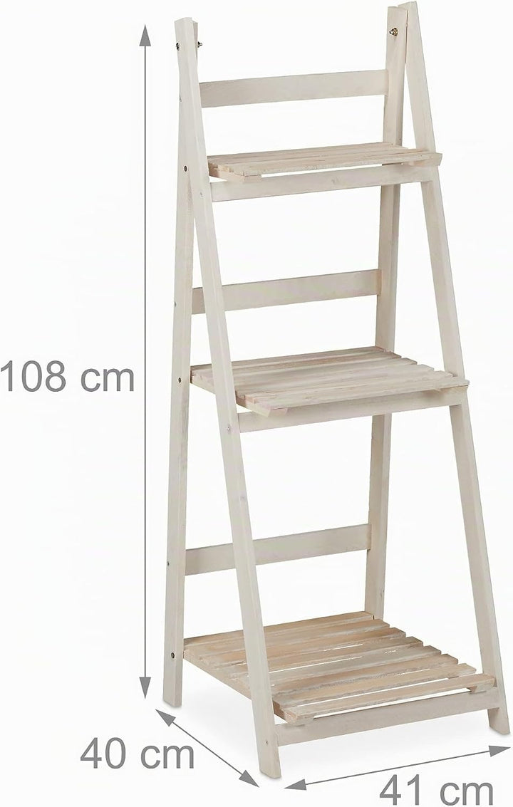 Relaxdays Blumentreppe, für innen &amp; Balkon, Shabby-Chic Design, freistehend &amp; klappbar, HBT 108x41x4