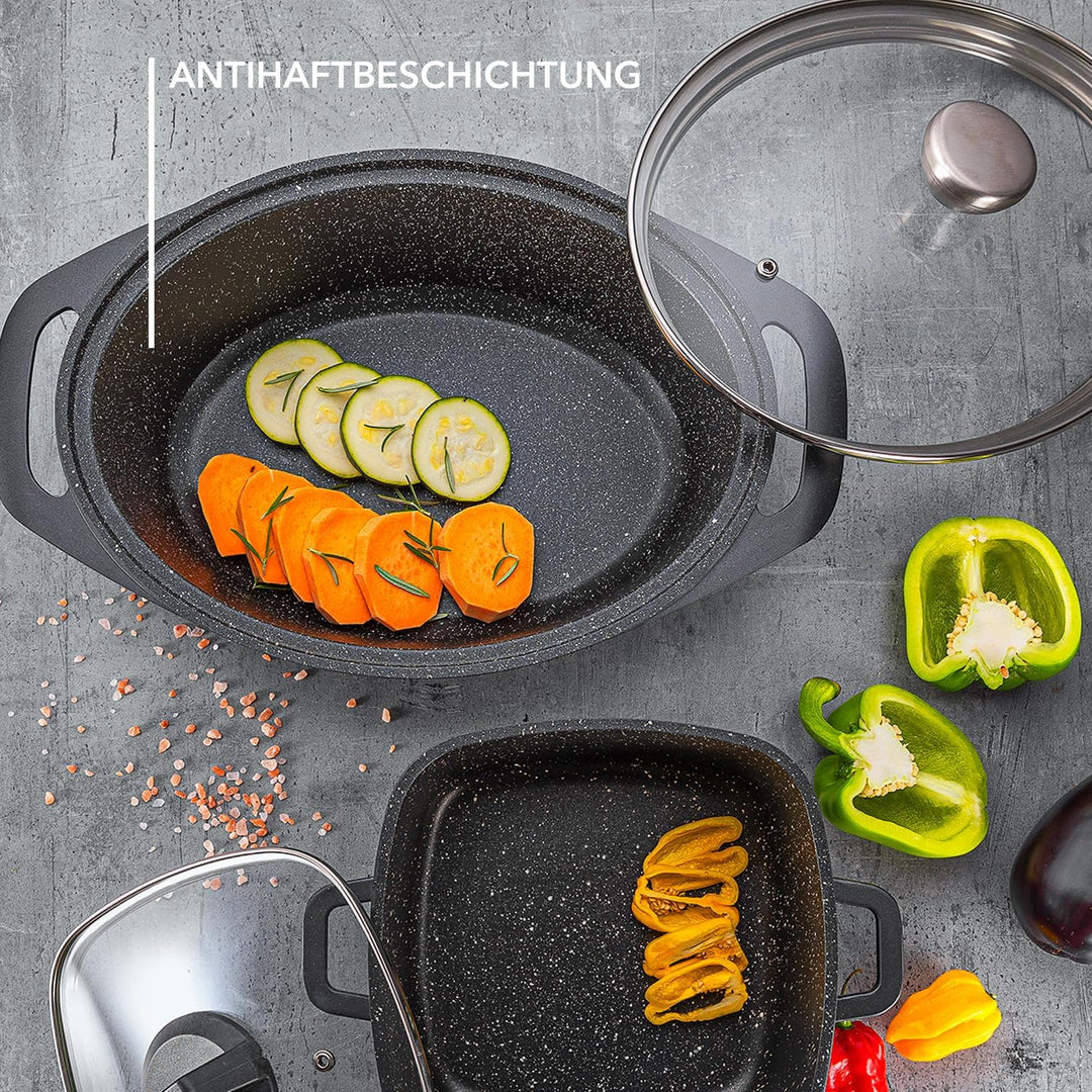 FLORINA Aluminium Bräter (7,3 l) | T x B x H: 39,5 x 28,5 x 12 cm | Ovaler Schmortopf CHEF | Brattop
