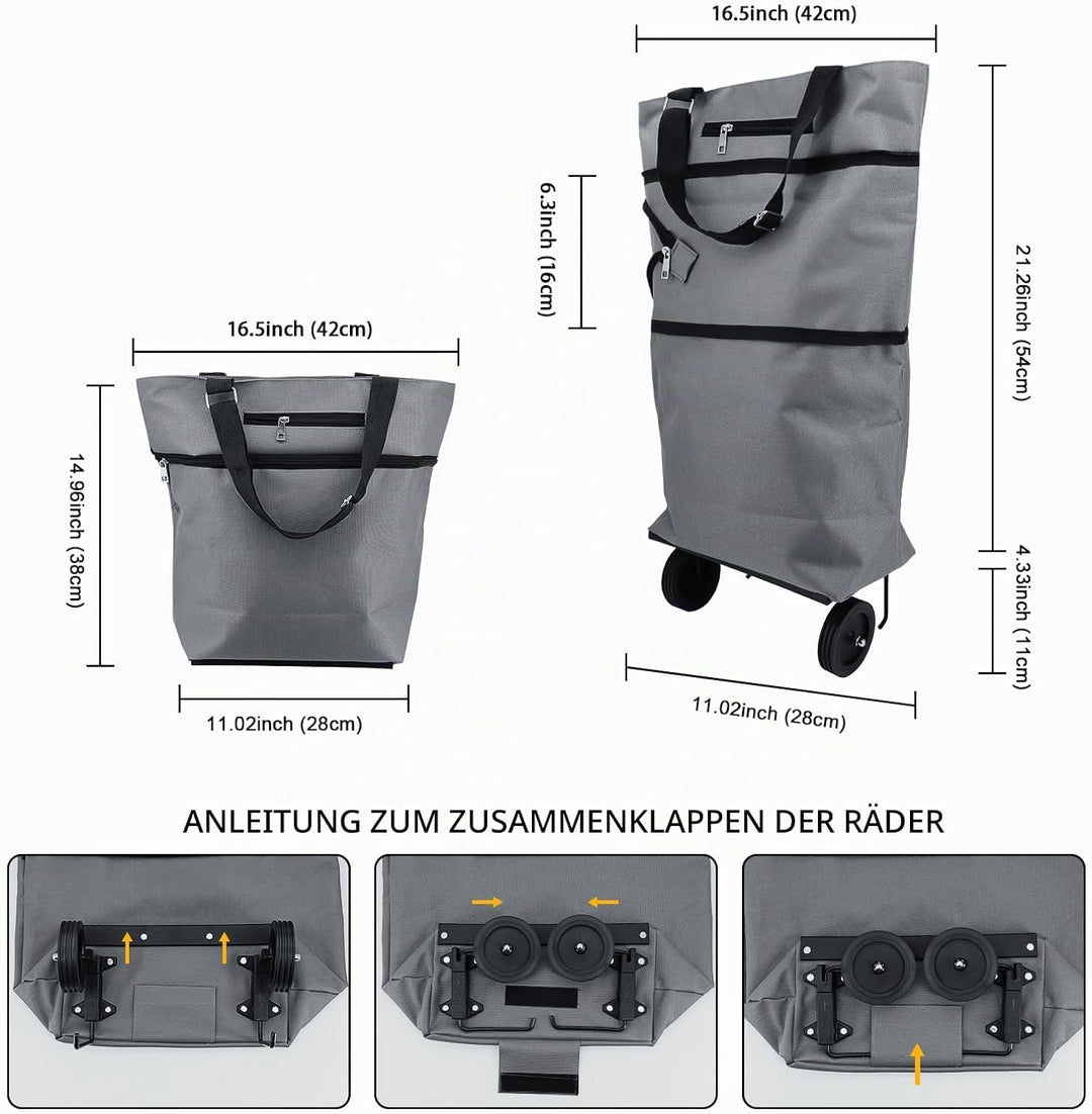 Faltbarer Einkaufstrolley, Wiederverwendbare Einkaufstasche, Leicht, Einkaufstasche mit Rollen, Eink