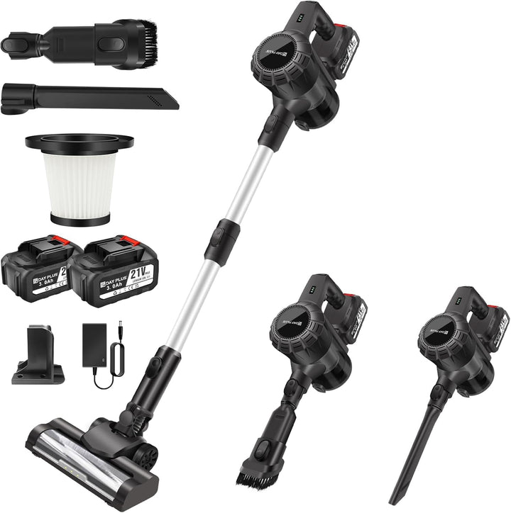 Akku Staubsauger，35000Pa/450W Staubsauger Kabellos，Kabellos Freistehend mit 2*3000mAh Herausnehmbare