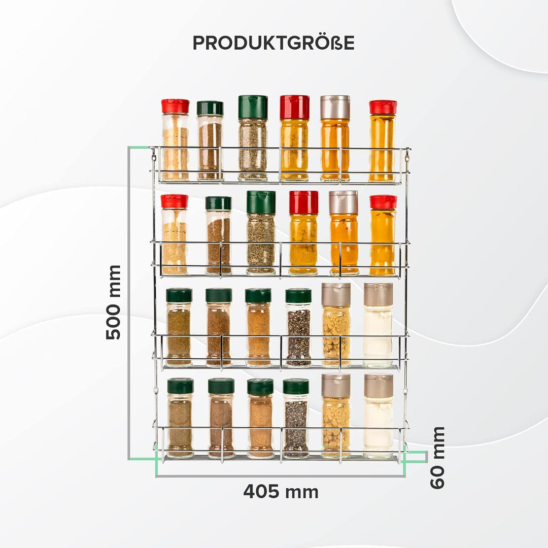 Copa 4-Etagen Gewürzregal Chrom - Gewürzregal hängend - Wand Spice Rack für 4 x 8 Gewürze - Hängende