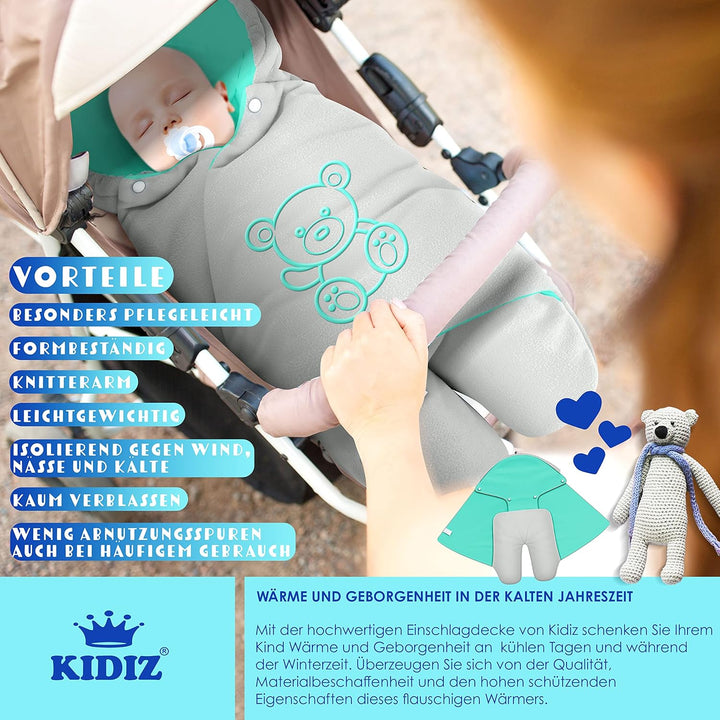 KIDIZ® Baby Einschlagdecke Winter mit Kapuze +Tasche Babyeinschlagdecke Universal für Babyschale, Au