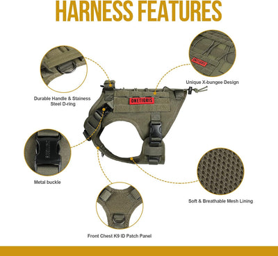 OneTigris Fire Watcher 2.0 Molle Hundegeschirr mit Griff und Schnalle aus Metall L grün, L grün