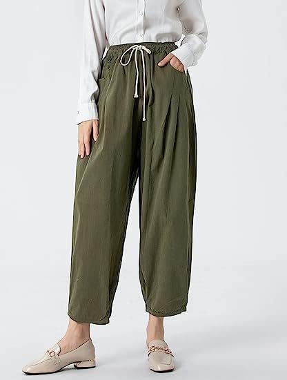 FTCayanz Damen Weite Baggy Haremshose Freizeithose Sommer Baumwolle Lockere Palazzo Hosen mit Tasche