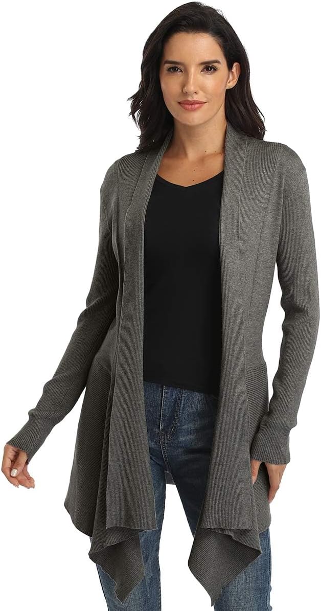 Dilgul Cardigan Damen Strickjacke Langarm Strickmantel Lang Pullover Open Front Unregelmässiger Saum