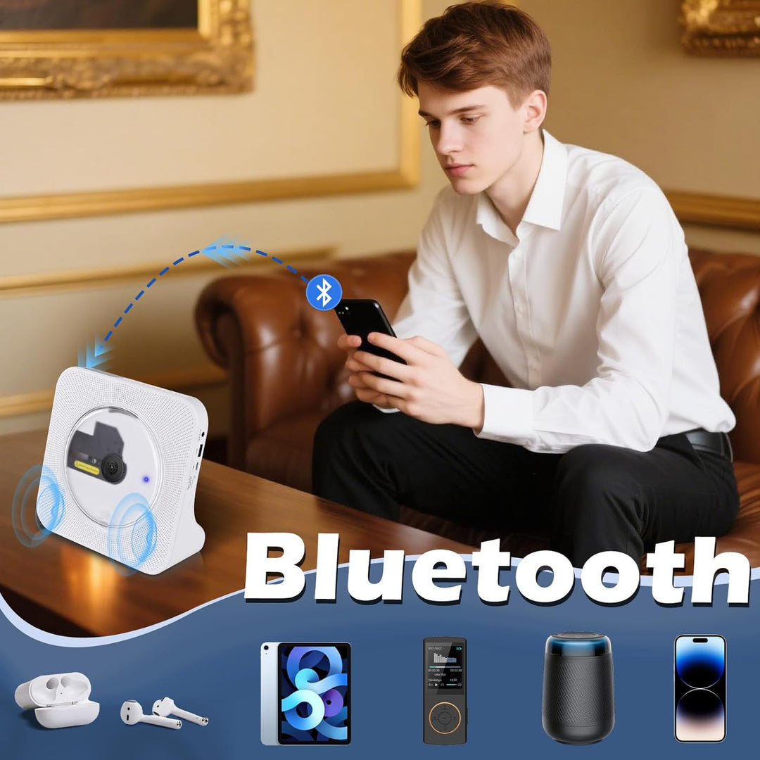 Desktop-CD-Player mit Bluetooth 5.0, integriertem HiFi-Lautsprecher, Fernbedienung, Staubschutzhülle
