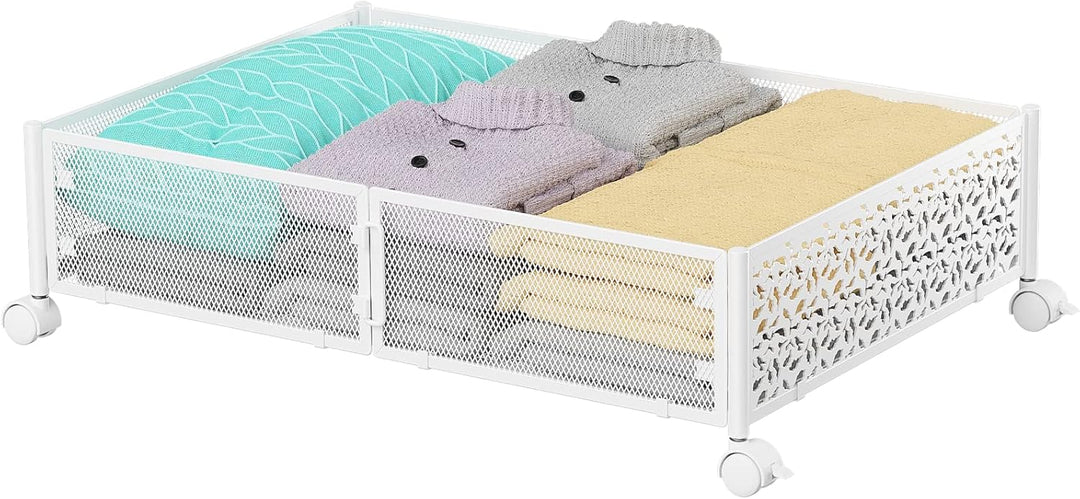 PHINOX Unterbett-Aufbewahrungsbox mit Rollen, 4 Stück faltbare Metall-Unterbettkommode zur Kleiderau