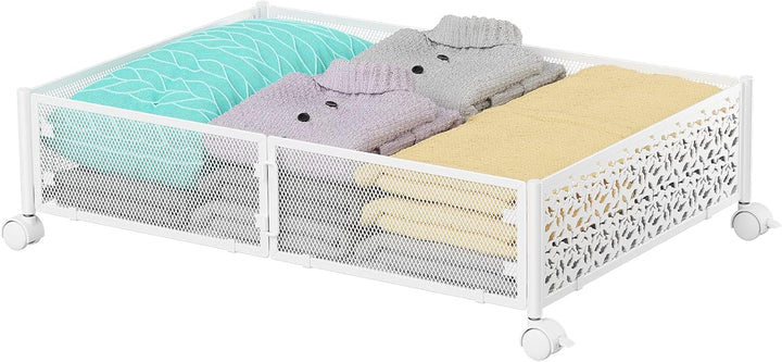 PHINOX Unterbett-Aufbewahrungsbox mit Rollen, 4 Stück faltbare Metall-Unterbettkommode zur Kleiderau