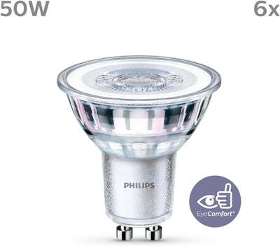 Philips LED Classic GU10 Lampen 6-er Pack (50 W), Reflektor LED Spots mit kaltweissem Licht, energie