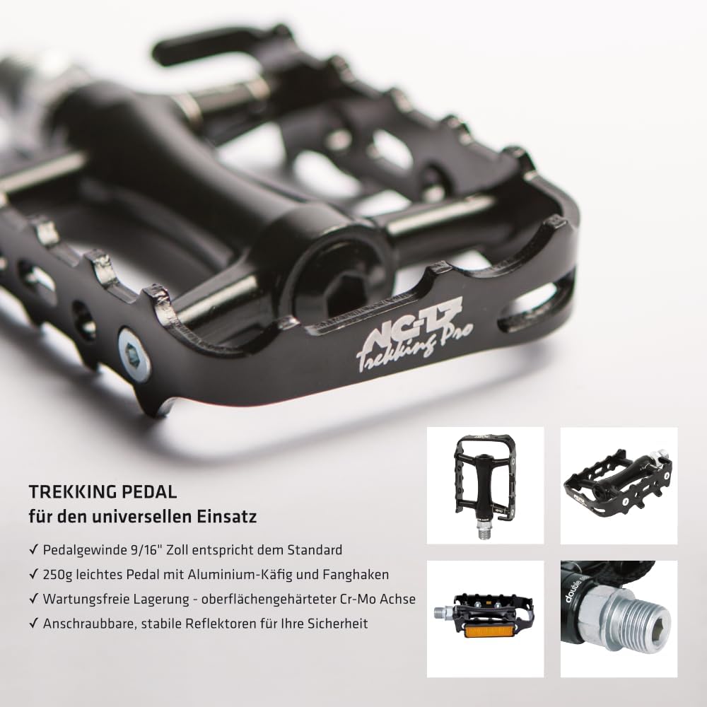 NC-17 Trekking Pro Pedale - Aluminium MTB Mountainbike Pedal Mit Reflektoren, Kugellager + Cr-Mo Ach
