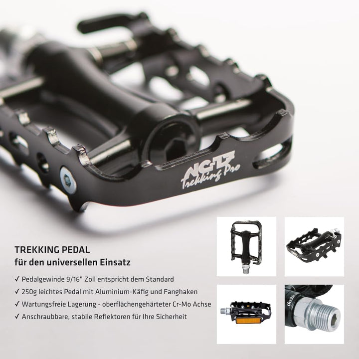 NC-17 Trekking Pro Pedale - Aluminium MTB Mountainbike Pedal Mit Reflektoren, Kugellager + Cr-Mo Ach