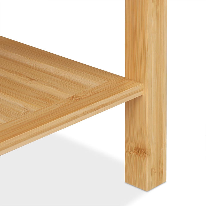 Relaxdays Badhocker aus Bambus, extra Ablagefläche & Griffe, HxBxT: 45 x 75 x 40,5 cm, Sitzbank für