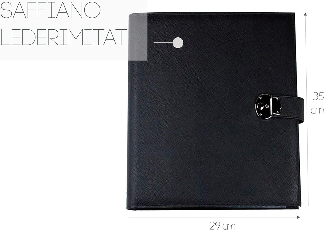 DELMON VARONE - Personalisierbare Dokumentenmappe DIN A4 mit Schloss & Schlüssel inkl. 3 Klarsichthü