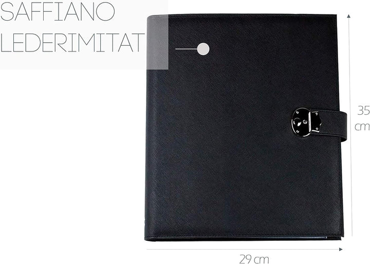 DELMON VARONE - Personalisierbare Dokumentenmappe DIN A4 mit Schloss & Schlüssel inkl. 3 Klarsichthü