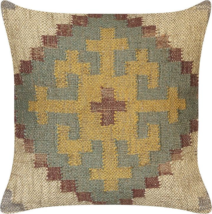 Set aus 2 Kissen mit orientalischem ethnischem Muster aus Jute und Wolle 45 x 45 cm mehrfarbig Saron