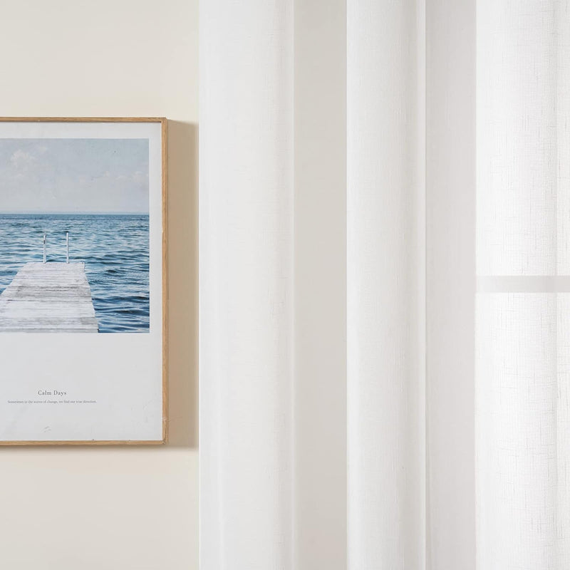 MIULEE 2er Set Voile Vorhang Sheer Leinenvorhang mit Ösen Transparente Leinen Optik Gardine Ösenscha