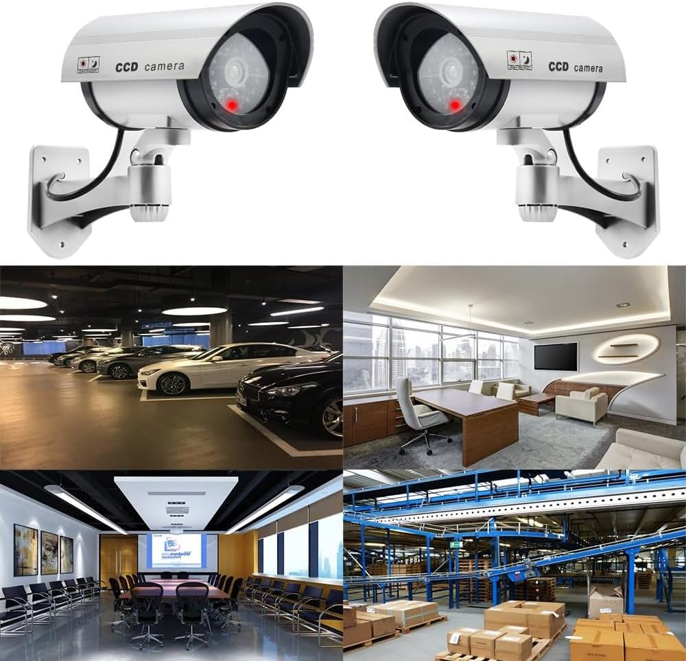 Dummy Kamera Fake Überwachung Kamera CCTV mit Blinkendem LED Licht Sicherheitskamera - 2 Stück (Silb