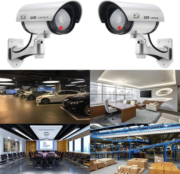 Dummy Kamera Fake Überwachung Kamera CCTV mit Blinkendem LED Licht Sicherheitskamera - 2 Stück (Silb