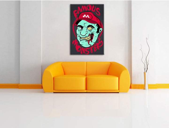 Pixxprint Famous Monsters Black Bild auf Leinwand, XXL riesige Bilder fertig gerahmt mit Keilrahmen,