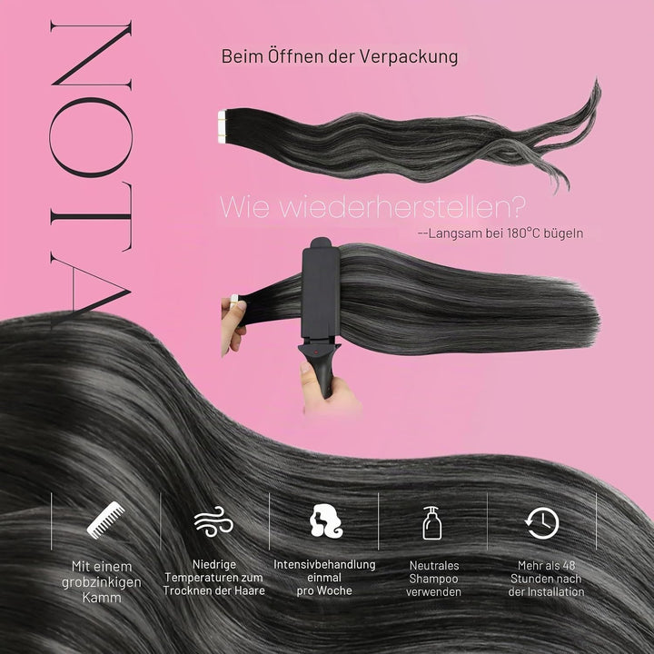 Moresoo Tape in Extensions Schwarz Ombre Silber Remy Echthaar Extensions Tape Balayage Schwarz bis S